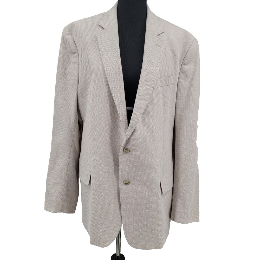 Stafford Mens 48L Ivory 100% Basket Weave Cotton Classic Fit Sport Coat Blazer